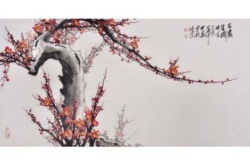 李中华写意花鸟画作品梅花《不尽生机》
