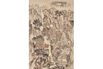 美协会员段孟斗写意山水画作品《山居图》