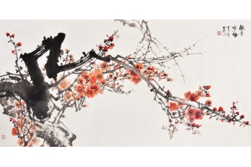 梅开五福 国画家曲展花鸟画作品梅花《傲骨寒梅》