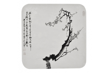 书画艺术家曲展写意花鸟画作品梅花《齐白石·画梅诗》
