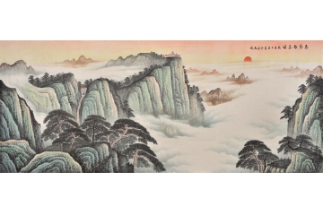 泰山日出图 易天也写意山水画作品《泰岱雄姿》
