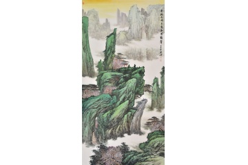 青绿山水画 林德坤竖幅《云卷千峰色 泉和万籁声》