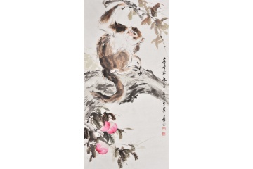 祝寿献福 王文强国画动物画封侯图系列《寿者三千年（二）》