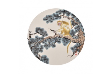玄关装饰精品 张金凤国画动物画封猴图系列《金猴呈瑞》