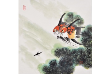 杨甜莉写意花鸟画作品鱼《仙侣图》