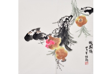 杨甜莉写意斗方石榴图《故园情》