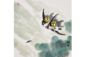 杨甜莉写意花鸟画鱼作品《相伴》