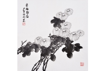 杨甜莉写意花鸟画菊花图《东离菊香》