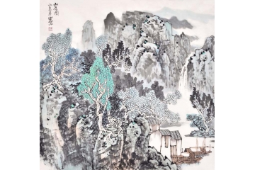 客厅装饰画作品 安然四尺斗方山水画作品《山居图》