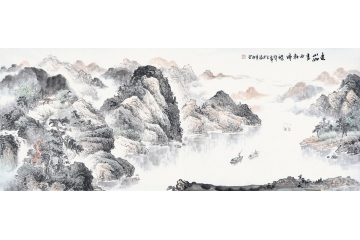廖正华六尺横幅山水画作品《远山如画雨新晴》