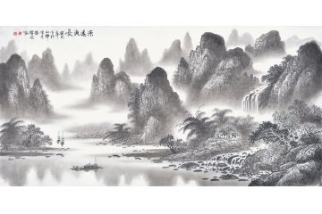 漓江山水 曾耀明四尺横幅山水画作品《源远流长》之二