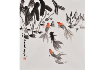 张金凤写意花鸟画金鱼图《穷款》