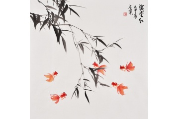 张金凤写意花鸟画金鱼图《满堂红》
