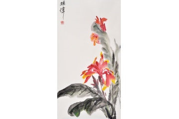 孙伟三尺竖幅写意花鸟画《鸿运当头》