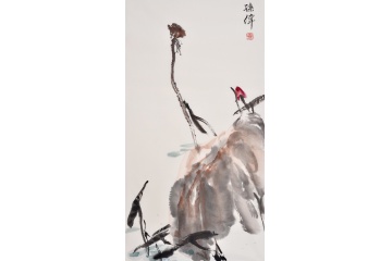孙伟写意花鸟画荷花图《莲开映碧水》