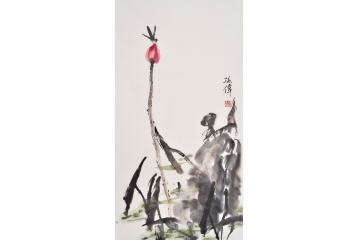 孙伟三尺竖幅写意荷花图《荷塘清香》