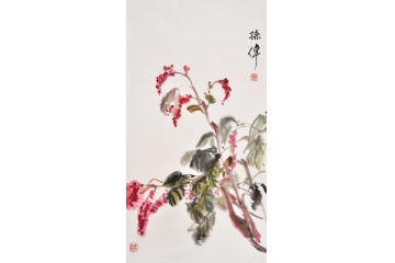孙伟三尺竖幅写意花鸟画《鸿运当头》