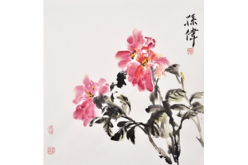 孙伟写意斗方花鸟画作品《绽放》