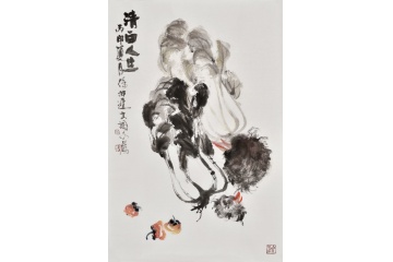 餐厅装饰画 徐坤连写意花鸟画白菜图《清白人生》