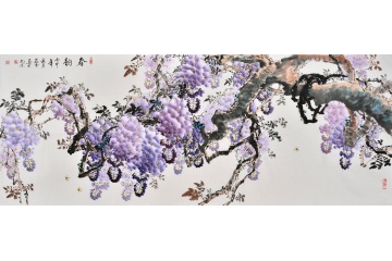 蒋伟写意花鸟画紫藤图《春韵》