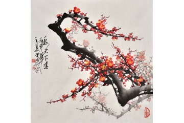 李中华斗方花鸟画梅花图《一枝天下春》