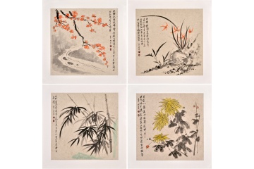 门第斗方写意花鸟画《梅兰竹菊》