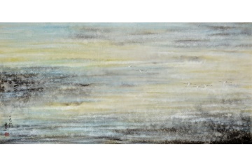 家居装饰画 玉简四尺横幅花鸟画《飞翔的鹤》