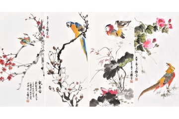 客厅挂画 王文强小尺寸《花鸟四条屏》
