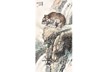镇宅祈福 吉林美协会员曲展四尺竖幅老虎图《雷声》