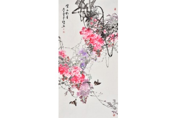 家居装饰画作品 诸明写意花鸟画紫藤图《紫玉飘香》