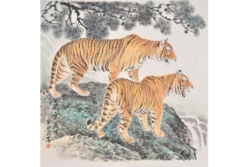 虎虎生威图 羽墨斗方工笔动物画《威震万方》