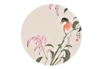 张金凤斗方写意花鸟画《栖息图》