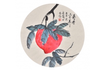张金凤斗方寿桃图《寿者三千年》