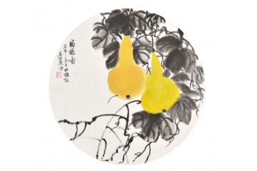 张金凤斗方花鸟画国画葫芦《福禄图》