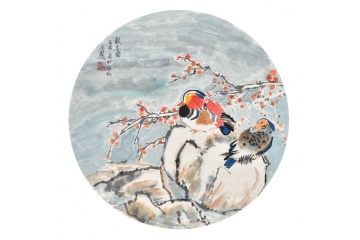 张金凤斗方花鸟画国画梅花《报春图》