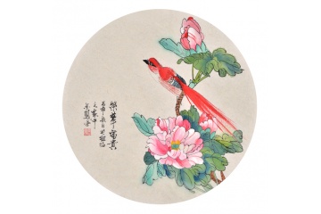 张金凤斗方花鸟画牡丹图《荣华富贵》