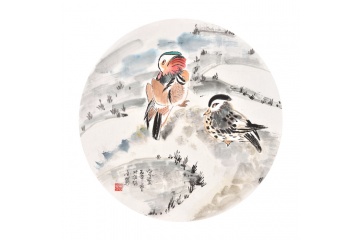 张金凤斗方花鸟画作品《守望》
