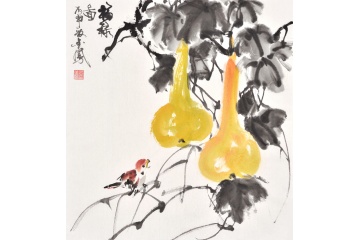 张金凤写意花鸟画葫芦《福禄图》