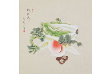 羽墨斗方白菜萝卜图《故园蔬甲》