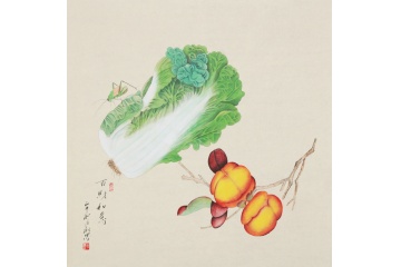 羽墨最新白菜柿子图《百财如意》