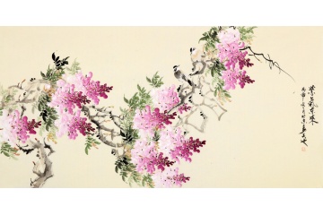 易天也写意花鸟画紫藤图《紫气东来》