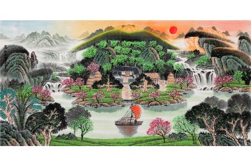 易天也聚宝盆风水画《山青水碧又逢春 青山环绕 福禄大吉