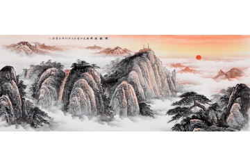 五岳之首泰山图 王宁国画作品《紫气东来》
