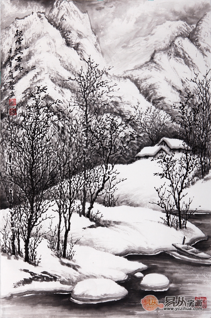 千里冰封，万里雪飘，吴大恺山水画雪景作品欣赏