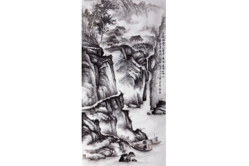 吴大恺四尺竖幅山水画作品《石影横临水》