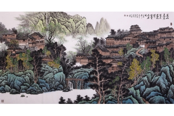 吴大恺六尺横幅山水画《苍山春芳望不尽一》