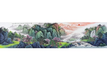王宁新品创作八尺条幅山水画作品《旭日东升》