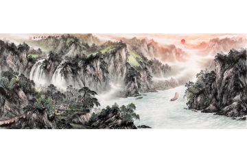 美协画家王宁新品力作山水画作品《一帆风顺》