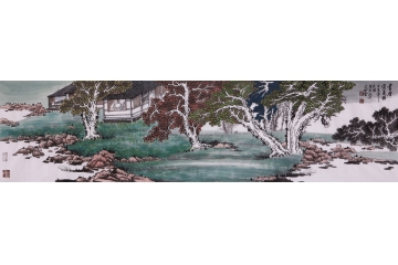 吴大恺四尺对开山水画作品《书香消夏图》