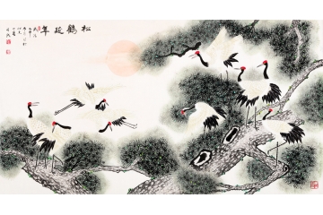 给老人祝寿送礼 王一容工笔画松鹤图《松鹤延年》